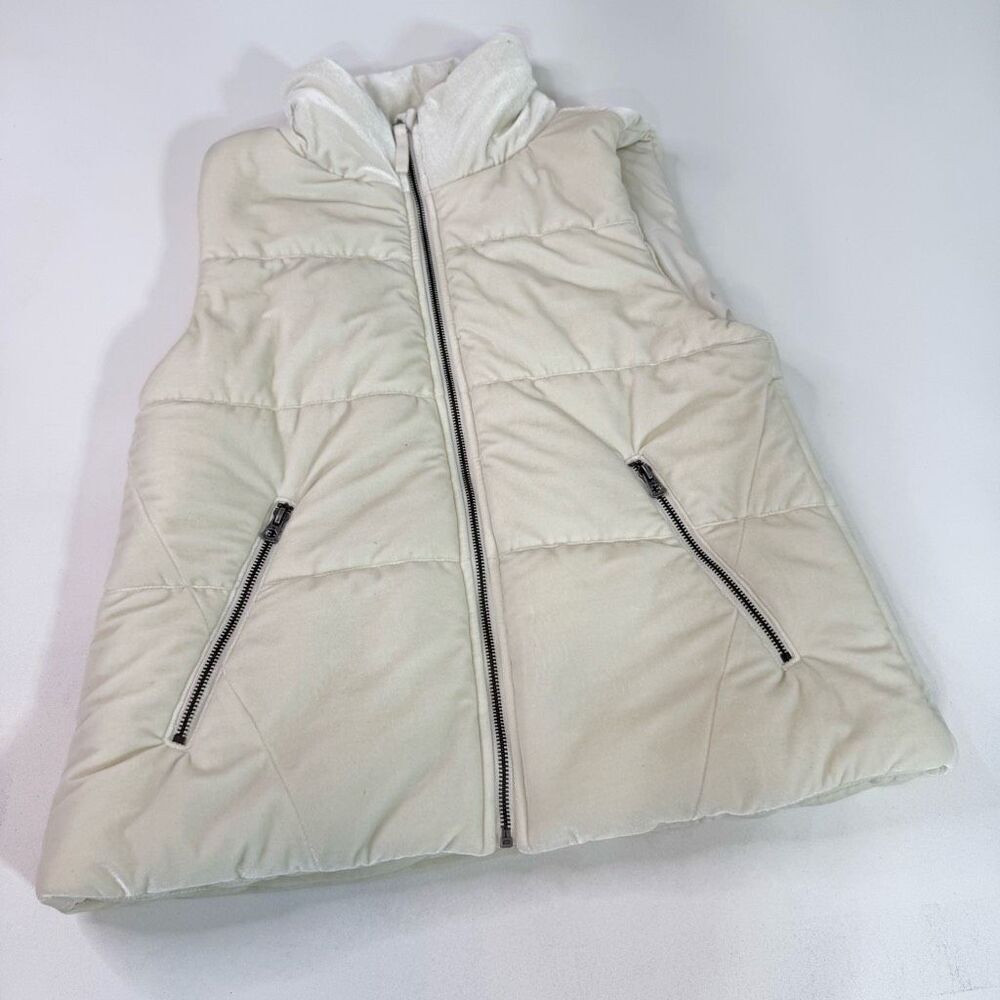 Dylan Vest‎ Womens Large Velvet Puffer Ivory Full Zip Pockets Cozy
